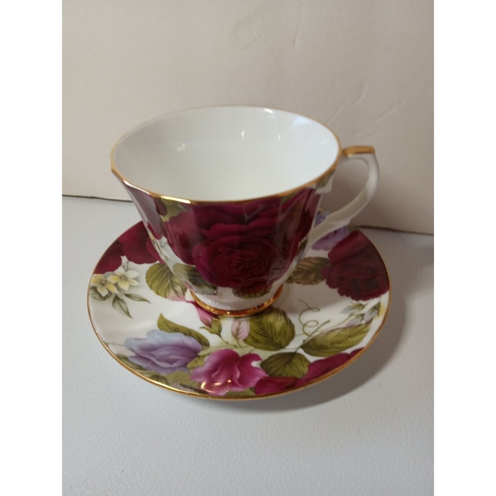Duchess Purple Rose Floral Tea Cup & Saucer Set Fine Bone China England G1